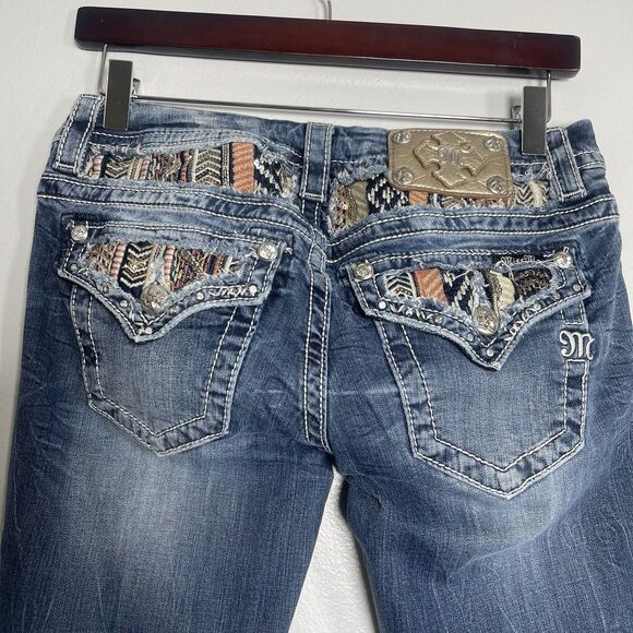 MISS ME Skinny Jeans Size 27 Denim Rhinestones Jewels Bling Embroidered Rock - Picture 5 of 9